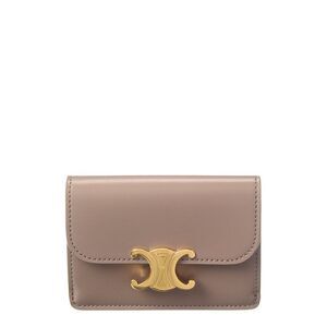 Celine Triomphe Flap Leather Card Case, Grey